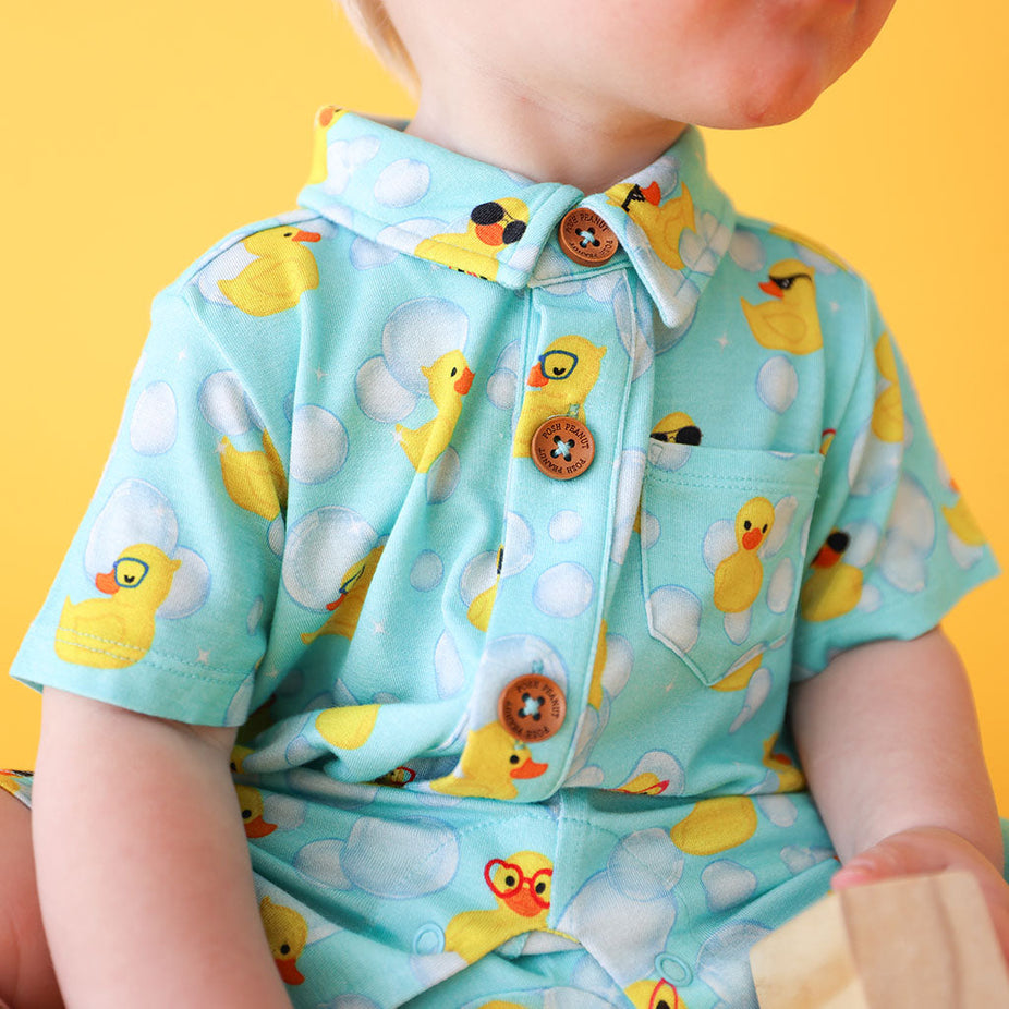 Ducky Short Sleeve Collared Henley Shortall