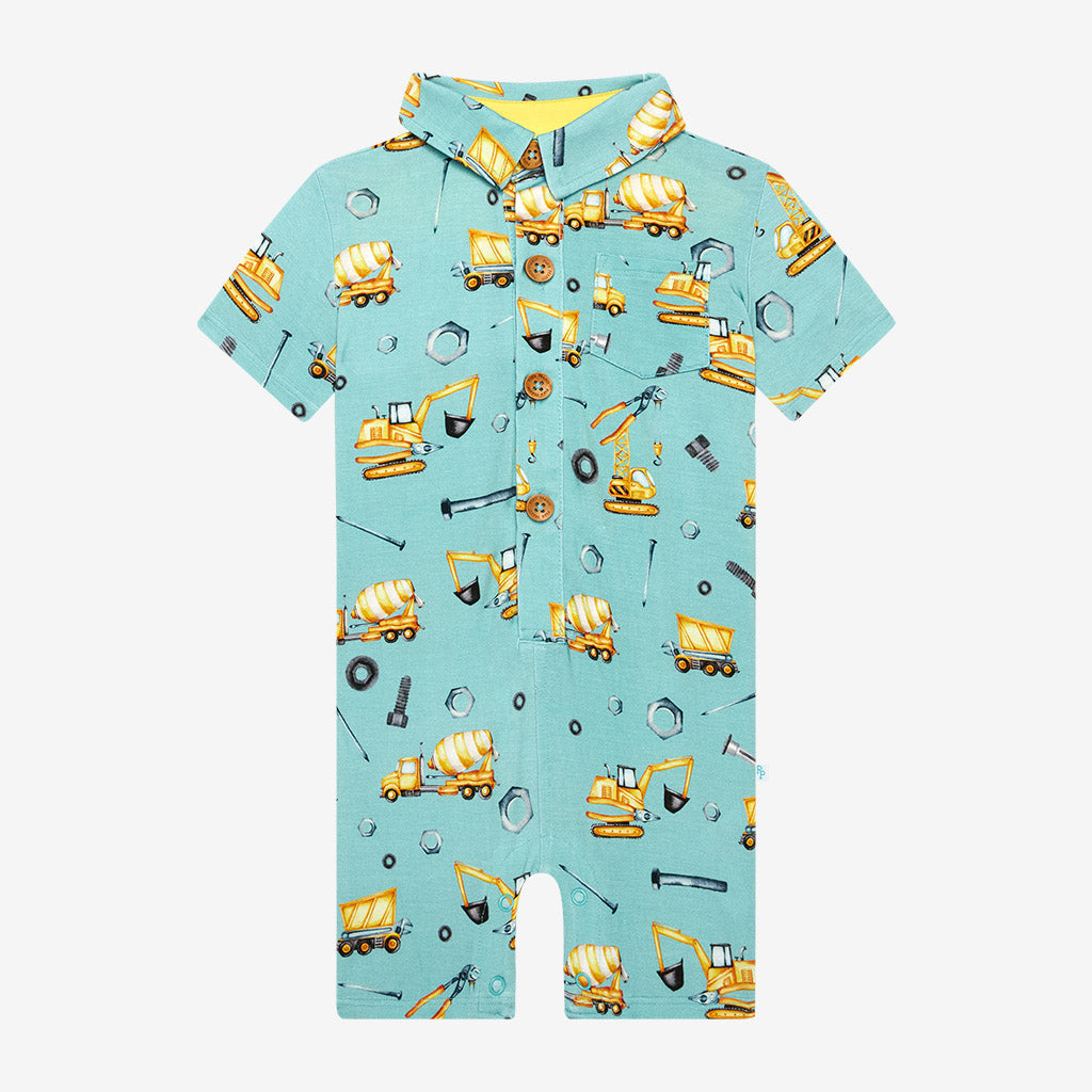 Posh Construction Short Sleeve Collared Henley Shortall