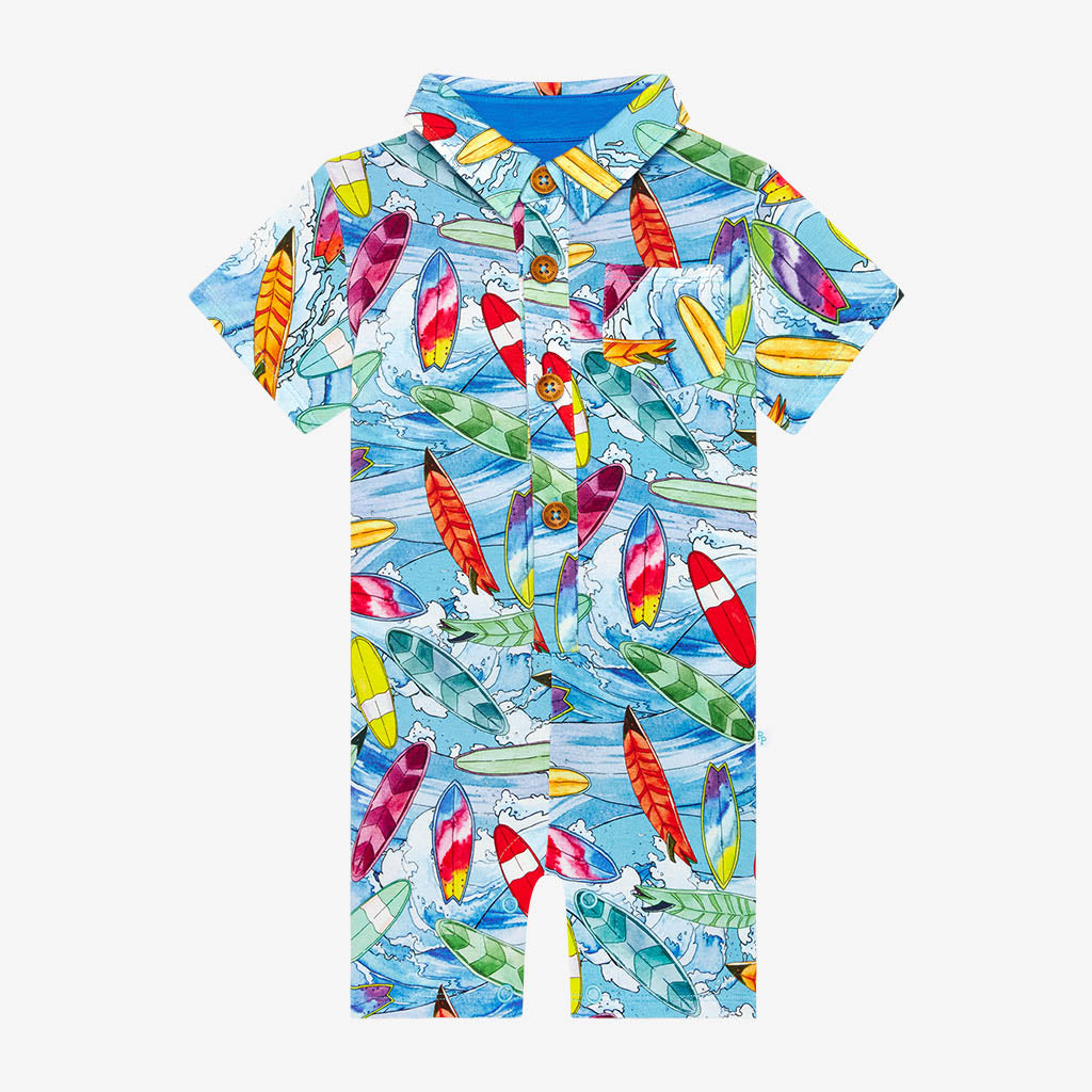 Wave Short Sleeve Collared Henley Shortall