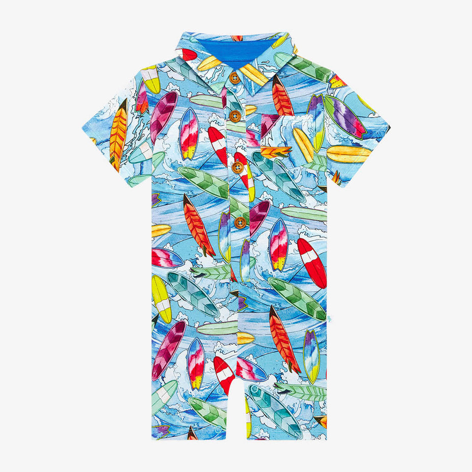 Wave Short Sleeve Collared Henley Shortall