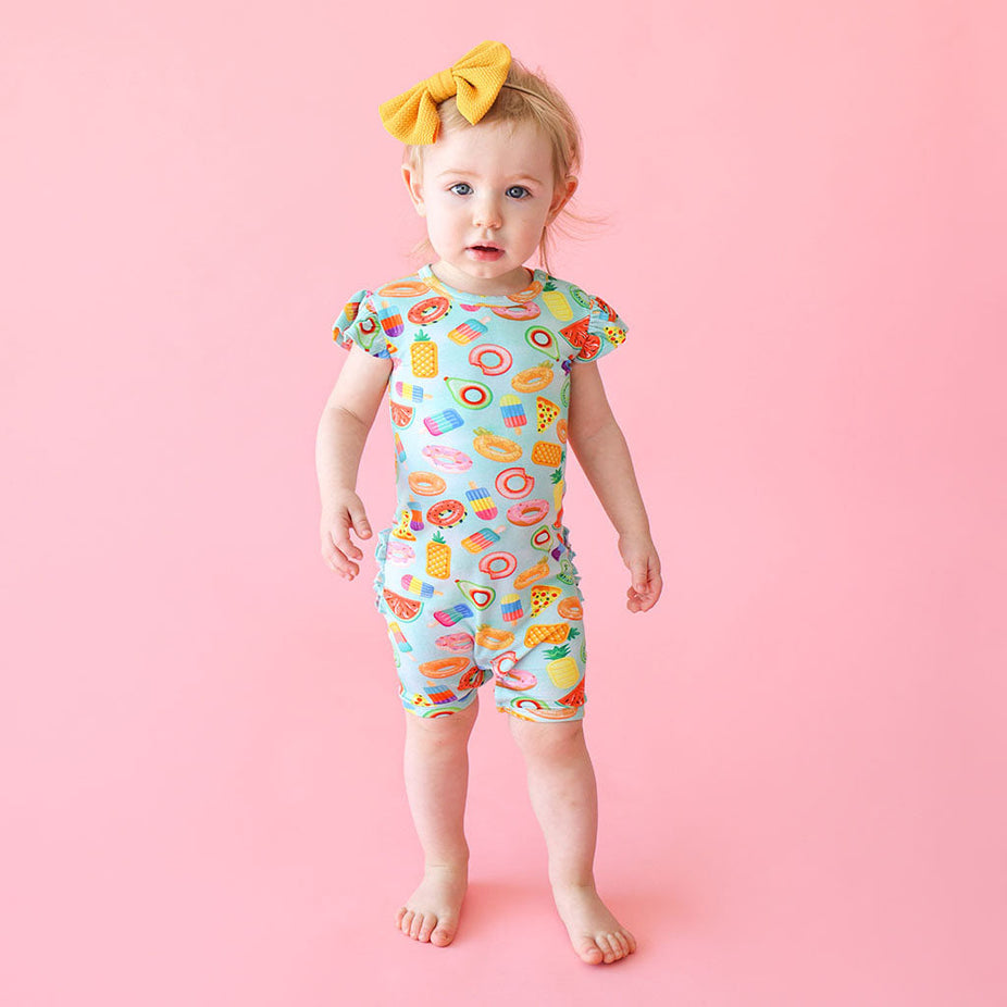 Food Floatie Fun Ruffled Cap Sleeve Short Romper