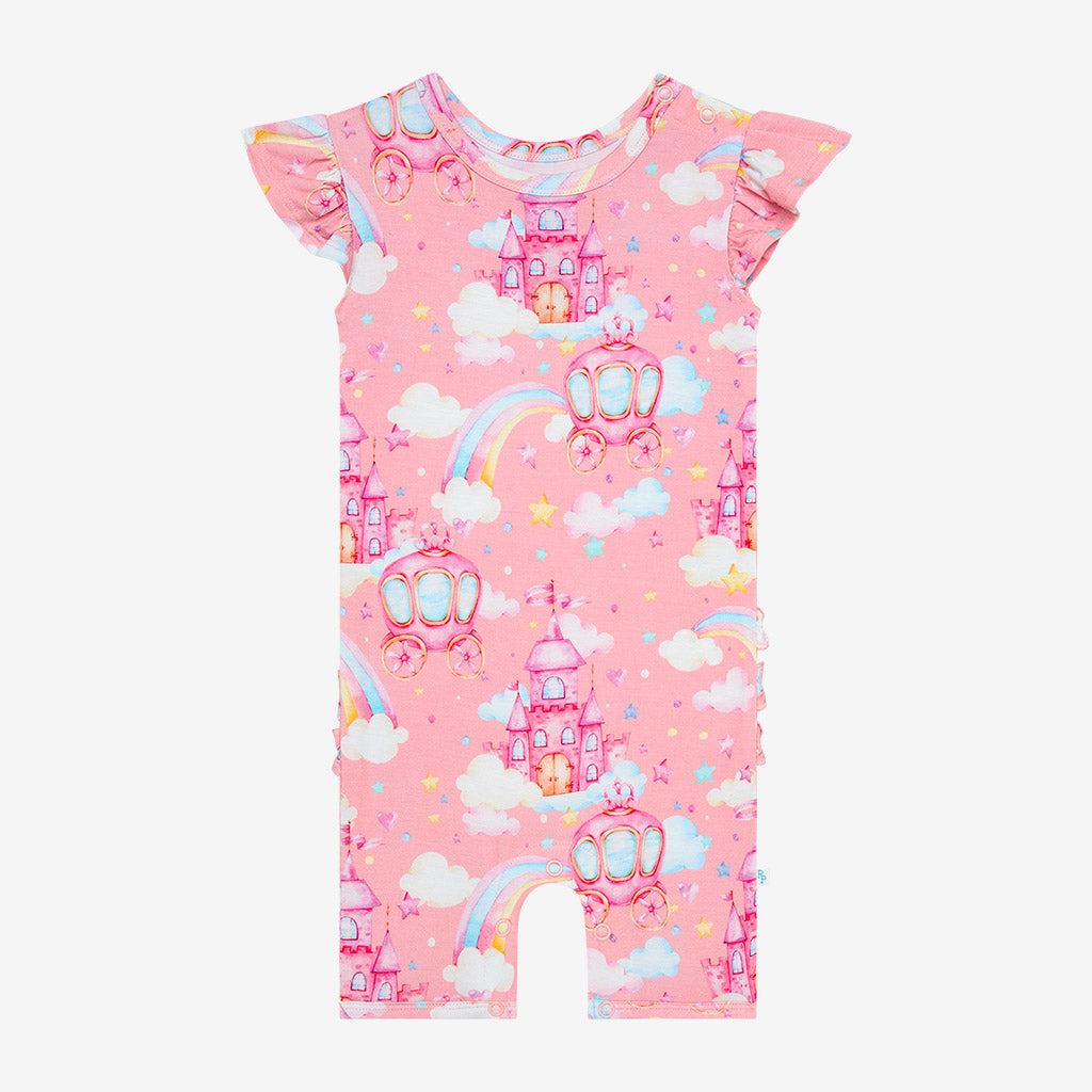 Posh Castle Ruffled Cap Sleeve Short Romper