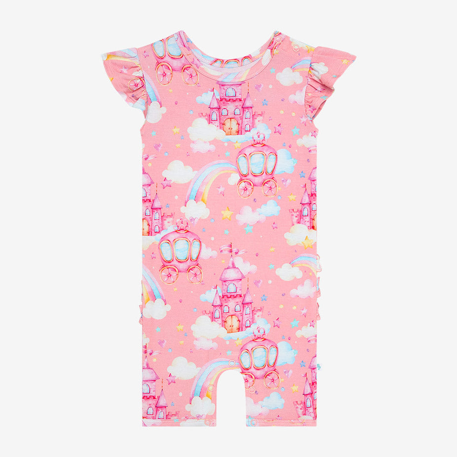 Posh Castle Ruffled Cap Sleeve Short Romper
