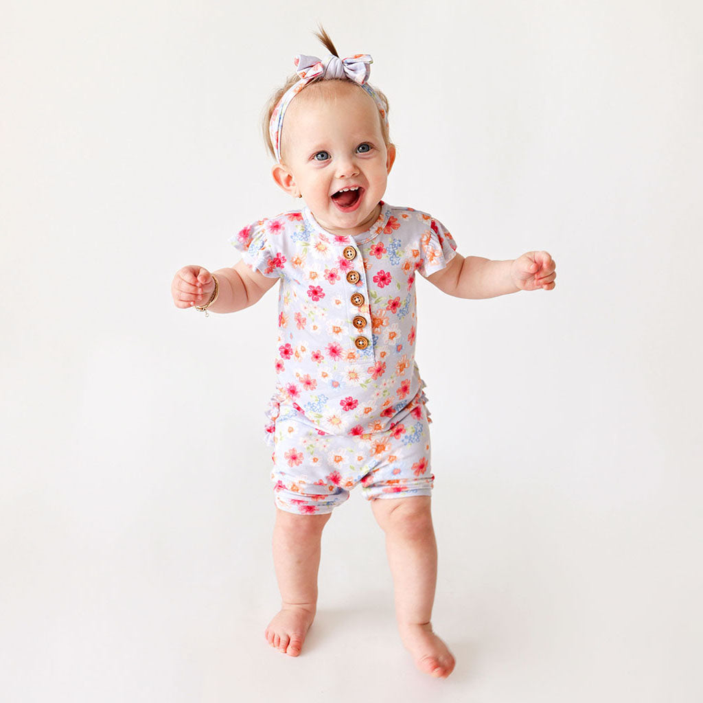 Carissa Ruffled Cap Sleeve Henley Short Romper