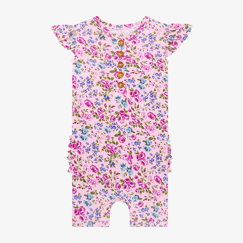 Pixie Ruffled Cap Sleeve Henley Short Romper