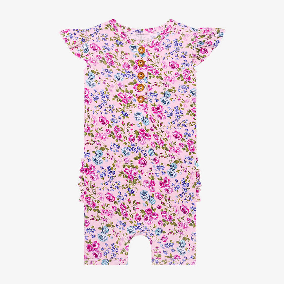 Pixie Ruffled Cap Sleeve Henley Short Romper