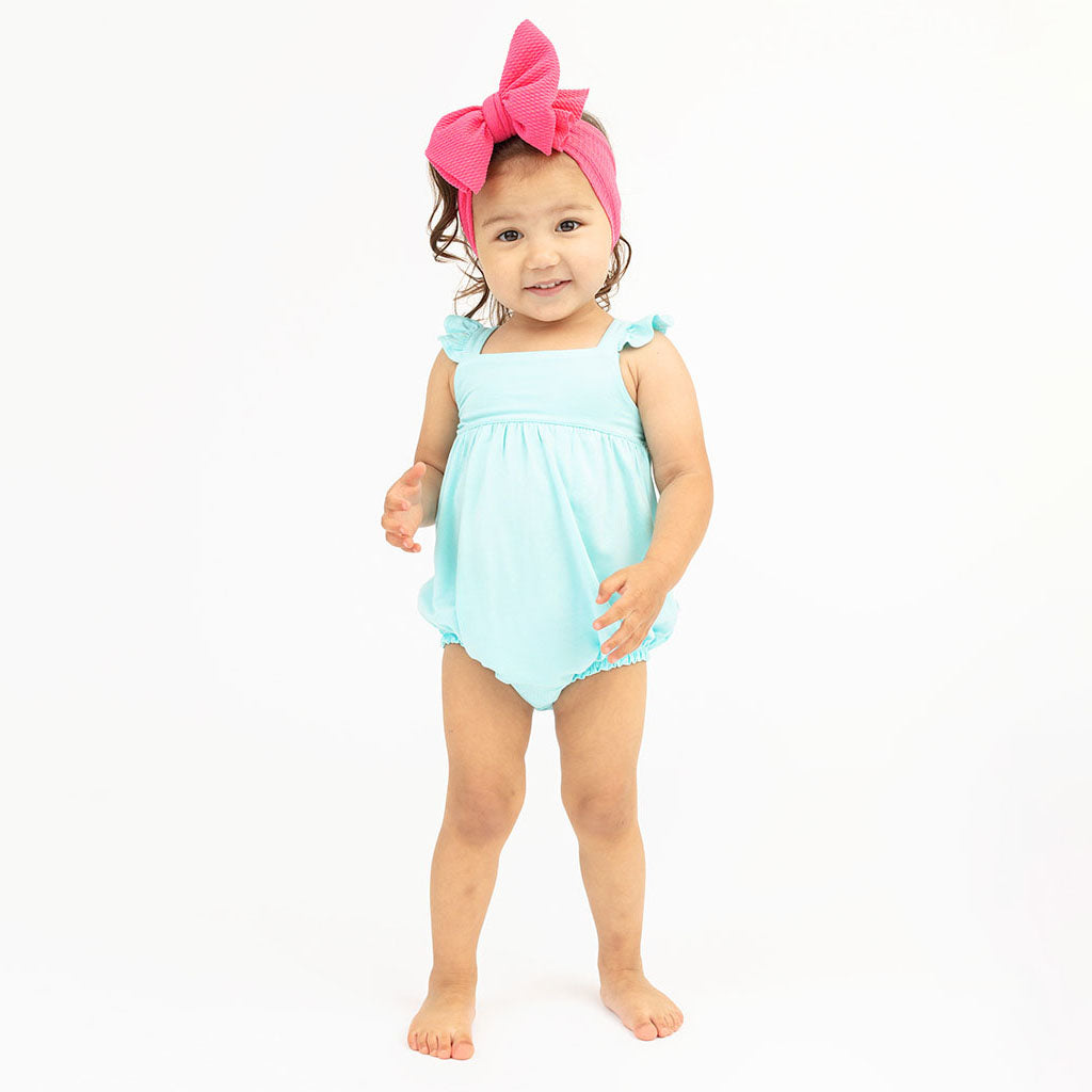Preppy Teal Ruffled Bubble Romper
