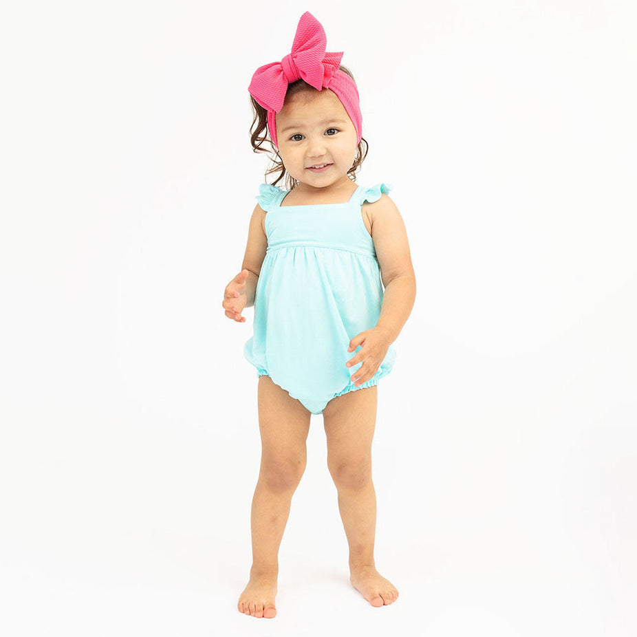 Preppy Teal Ruffled Bubble Romper
