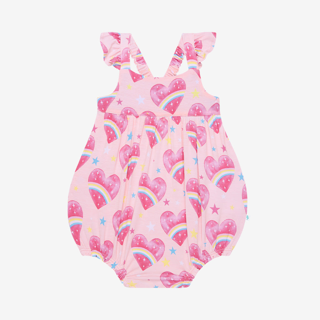 Rainbow Hearts Ruffled Bubble Romper