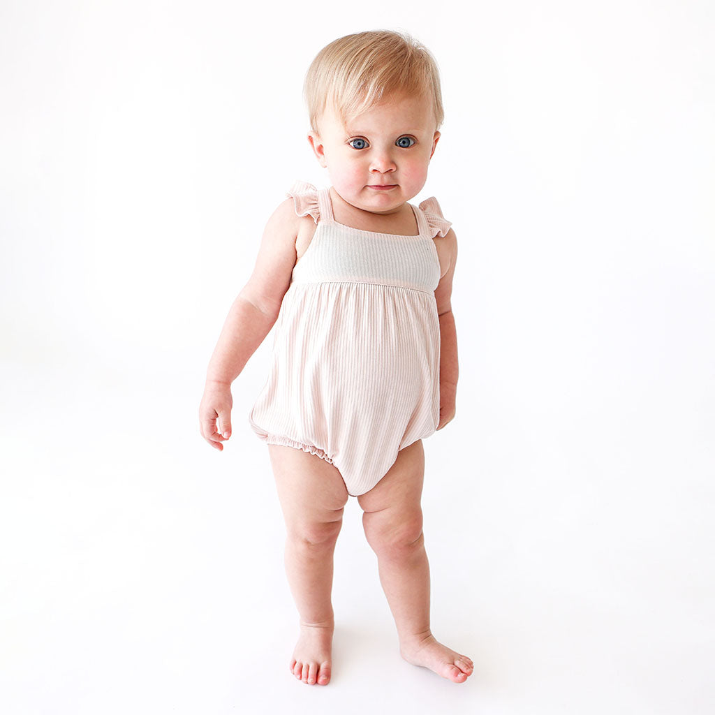 Sandy Blush Ribbed Ruffled Bubble Romper