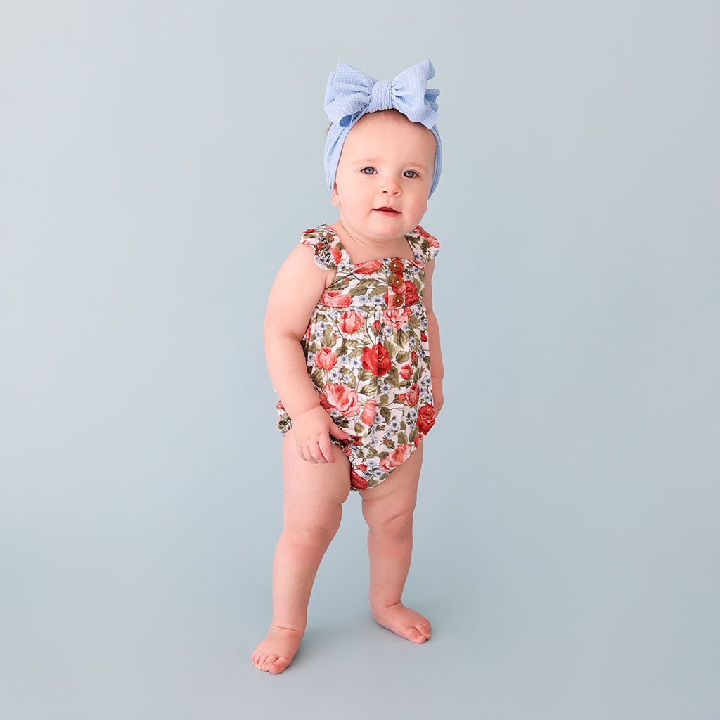 Alma Ruffled Cap Sleeve Henley Bubble Romper