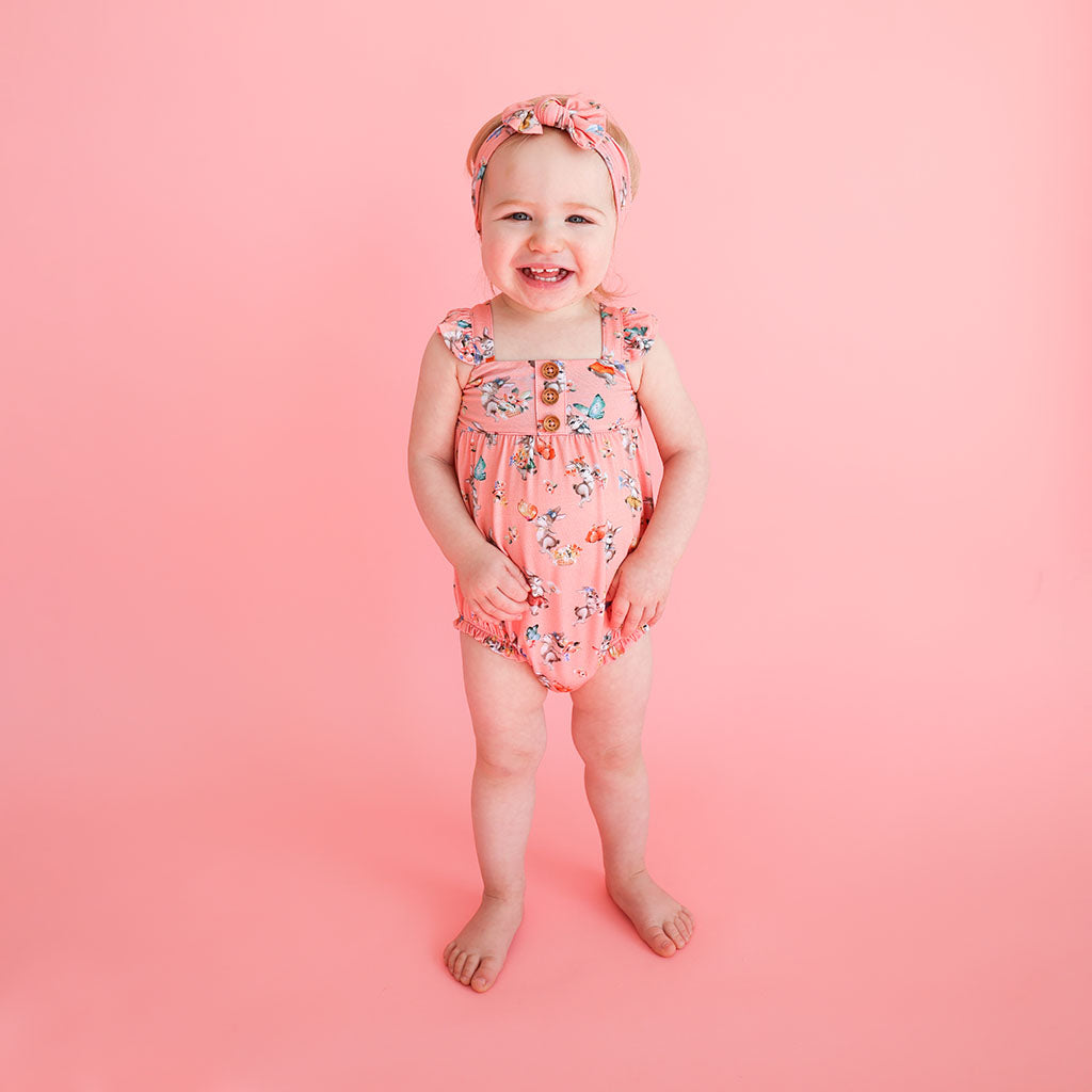 Betty Ruffled Cap Sleeve Henley Bubble Romper