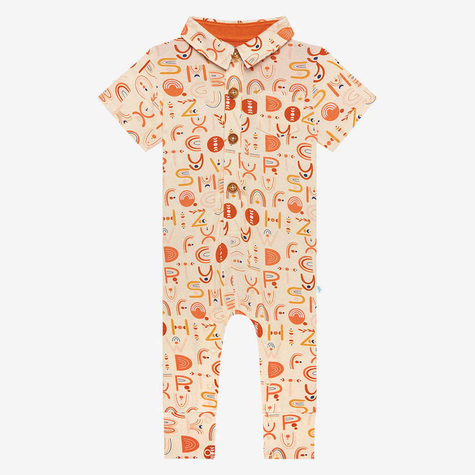 Alphabet Medley Short Sleeve Collared Henley Romper