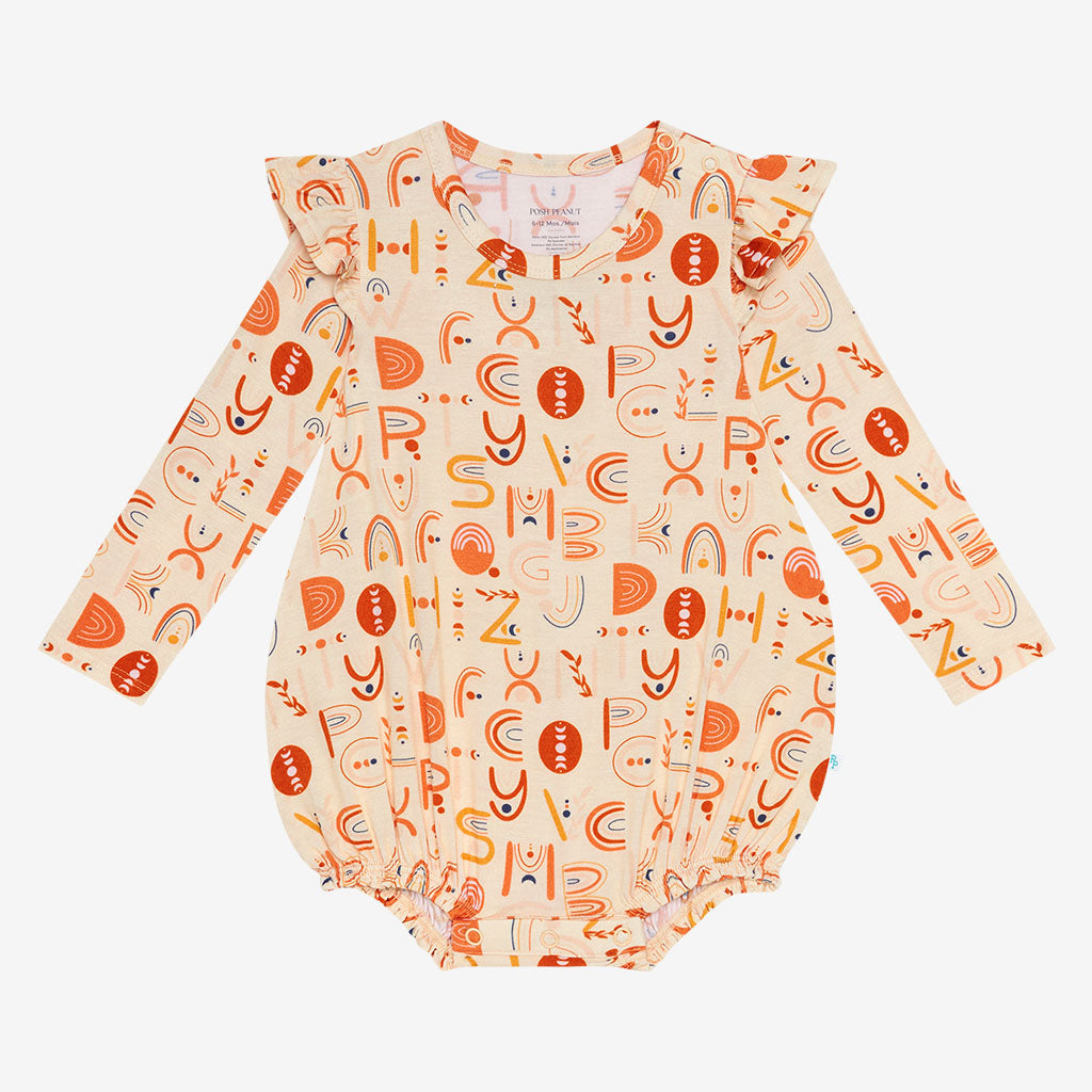 Alphabet Medley Ruffled Long Sleeve Bubble Romper