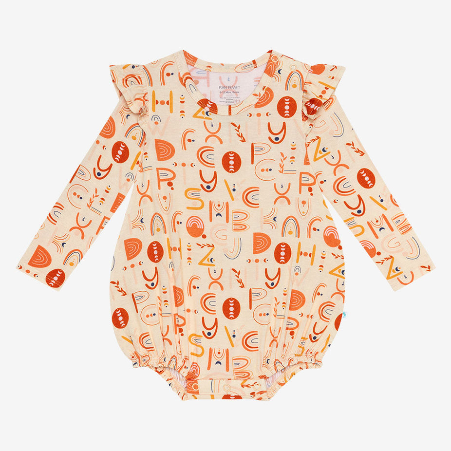 Alphabet Medley Ruffled Long Sleeve Bubble Romper