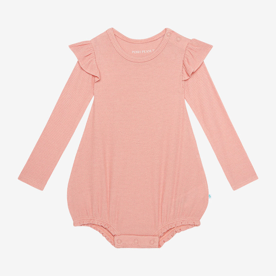 Fall Rose Waffle Ruffled Long Sleeve Bubble Romper