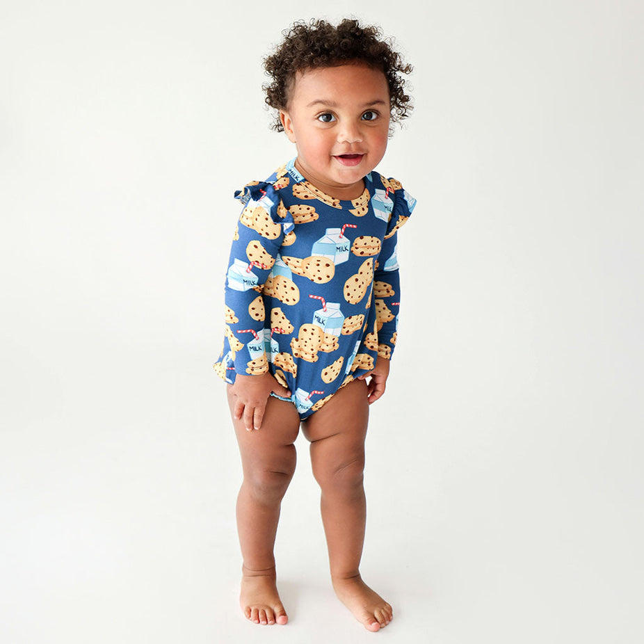 Milk and Cookies Ruffled Long Sleeve Bubble Romper