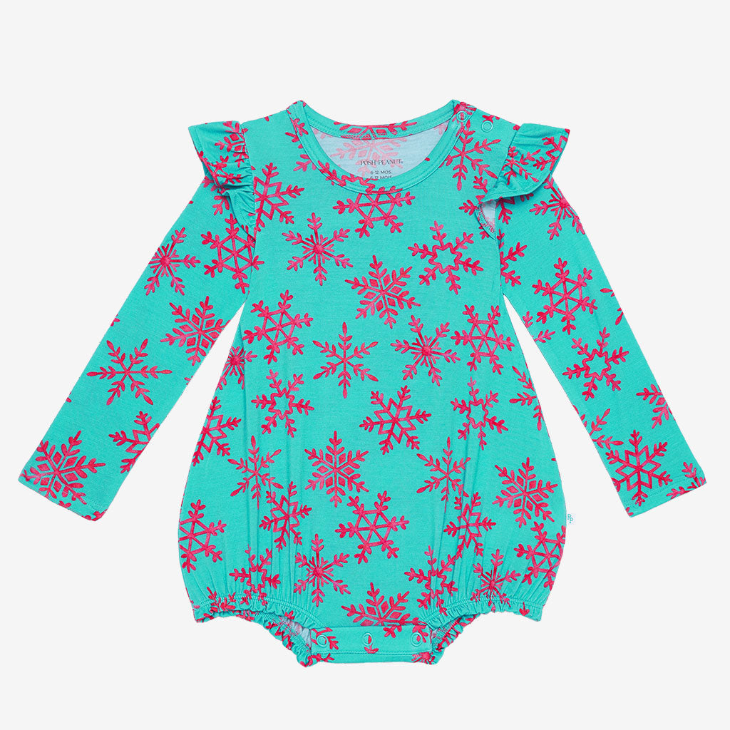 Queen of Snowflakes Ruffled Long Sleeve Bubble Romper