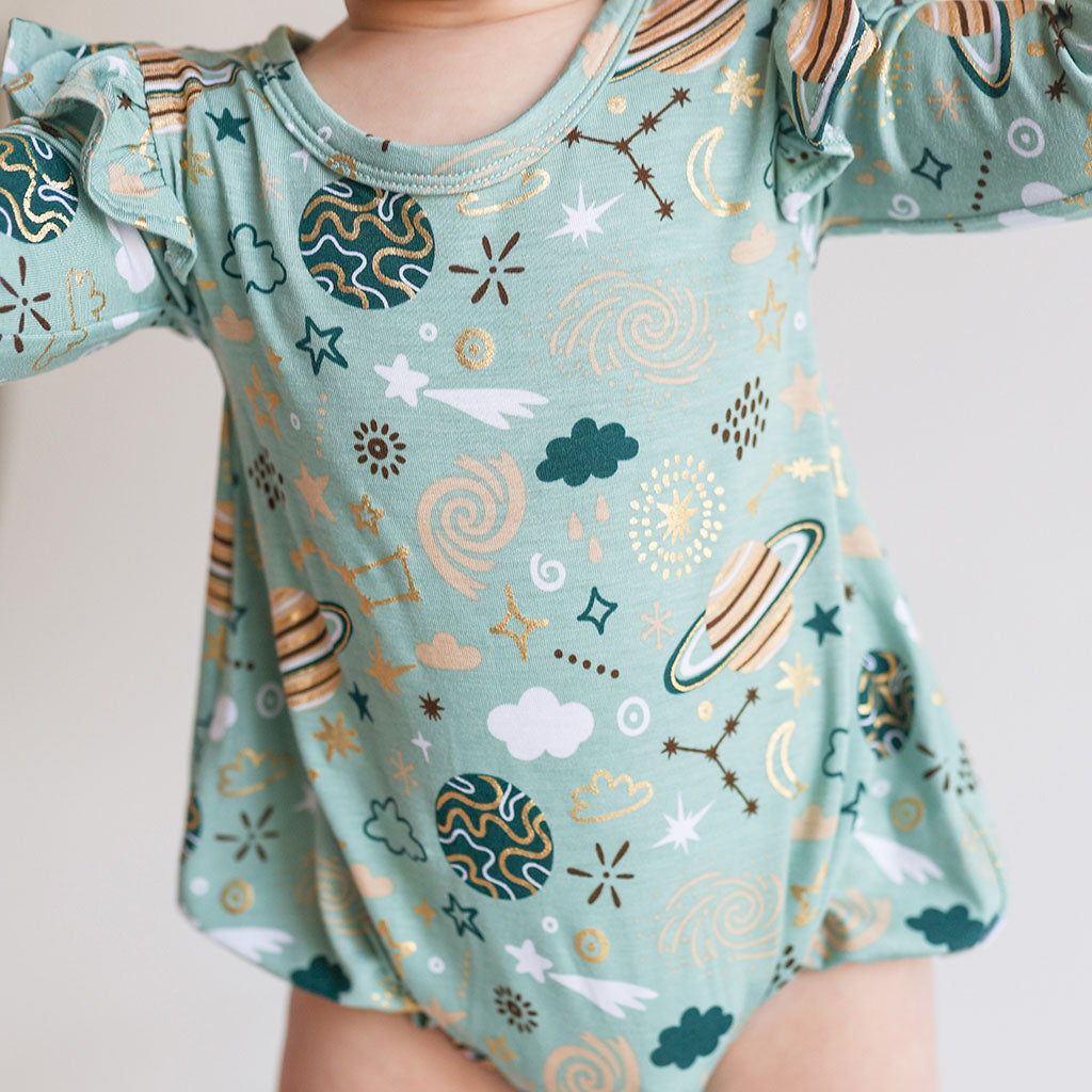 To the Stars Ruffled Long Sleeve Bubble Romper