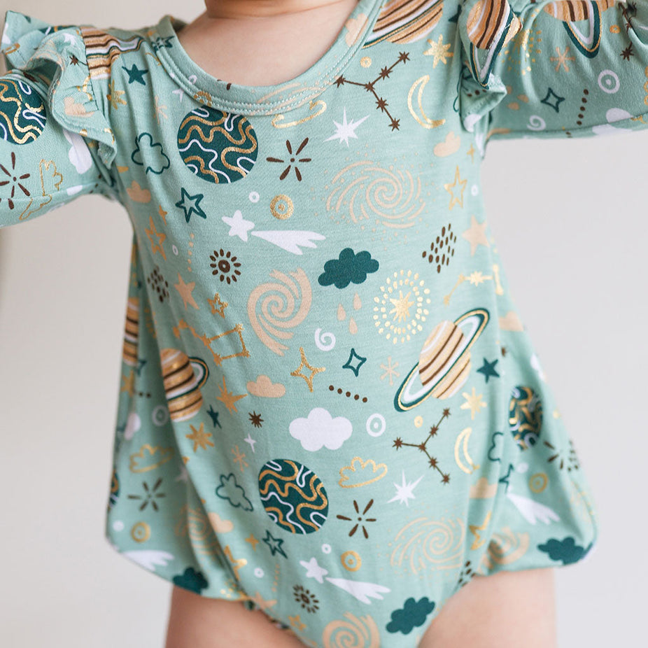To the Stars Ruffled Long Sleeve Bubble Romper