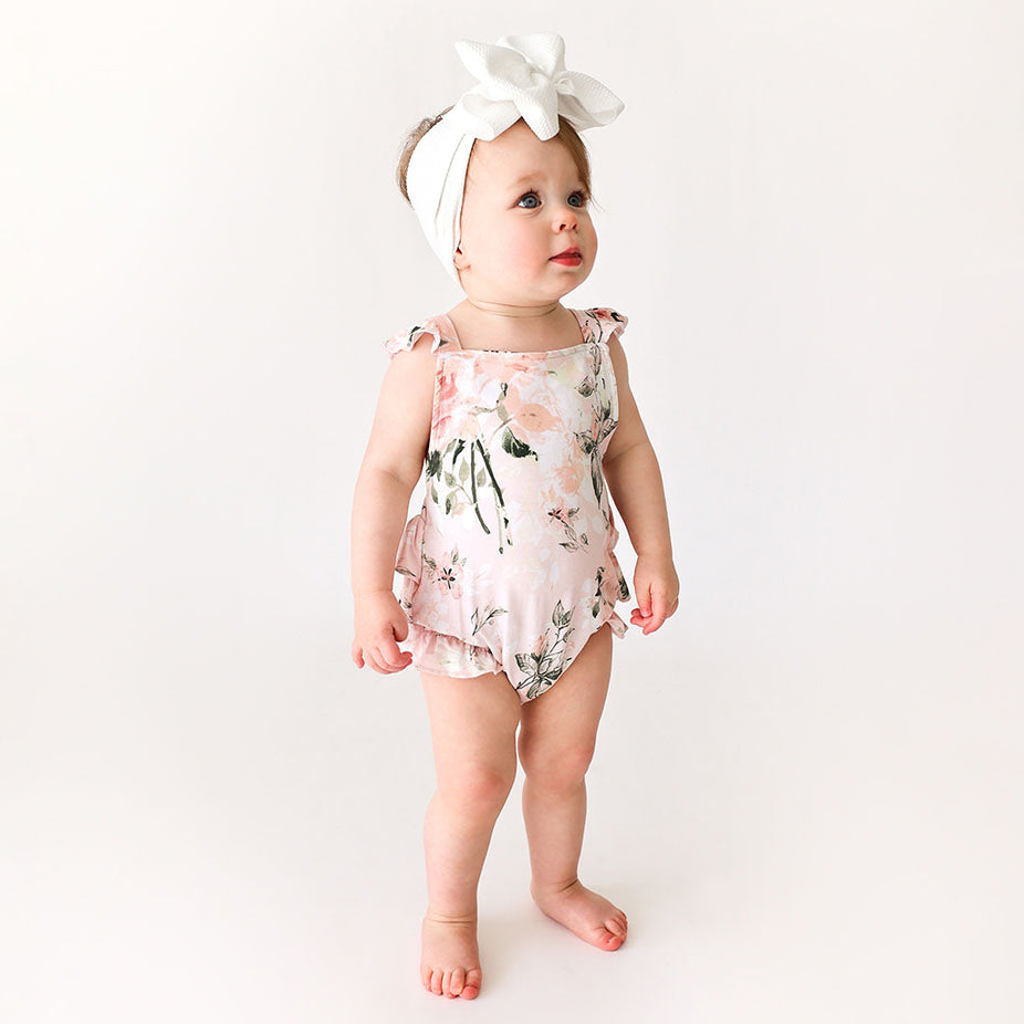 Vintage Pink Rose Ruffled Strap Bubble Romper