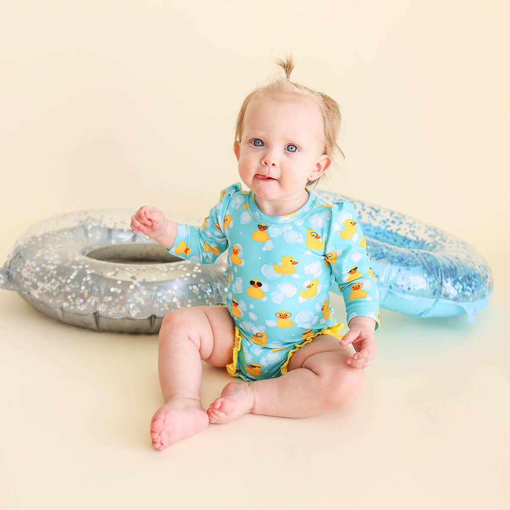 Ducky Long Sleeve Ruffled Rash Guard Swimsuit
