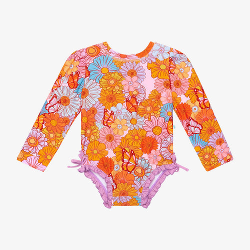 Meadow Long Sleeve Ruffled Rash Guard Swimsuit