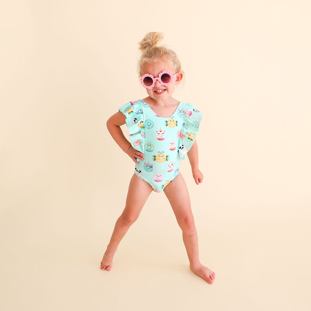 Donuts Flutter Sleeve One Piece Swimsuit