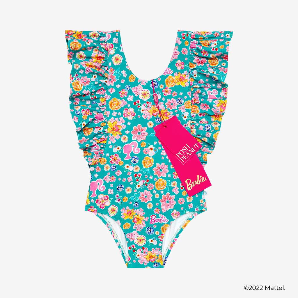Malibu Barbie™ Floral Flutter Sleeve One Piece Swimsuit