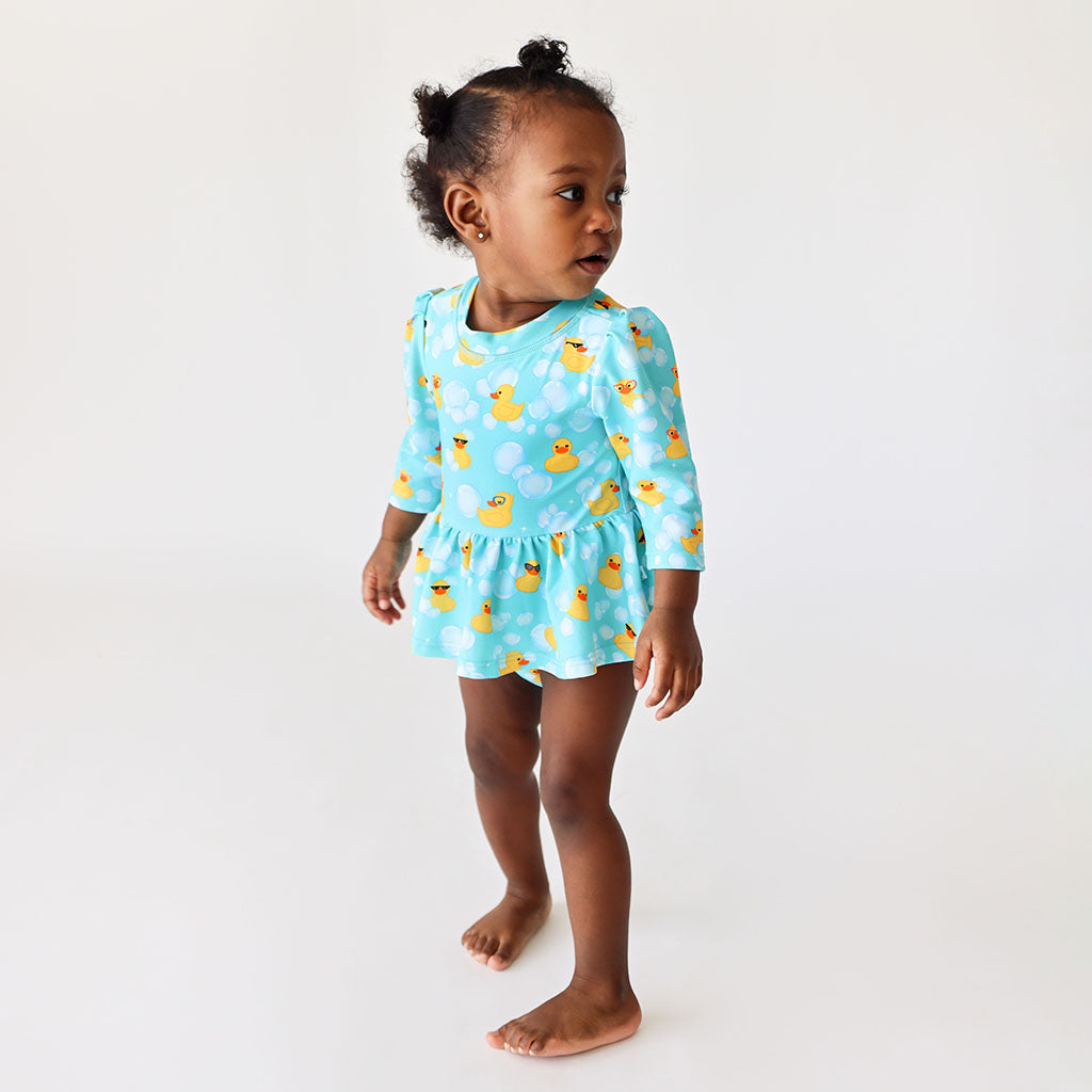 Ducky Long Sleeve Rash Guard Twirl Skirt Swimsuit