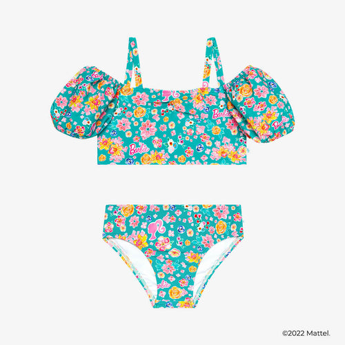 Malibu Barbie™ Floral Puff Sleeve Two Piece Swimsuit