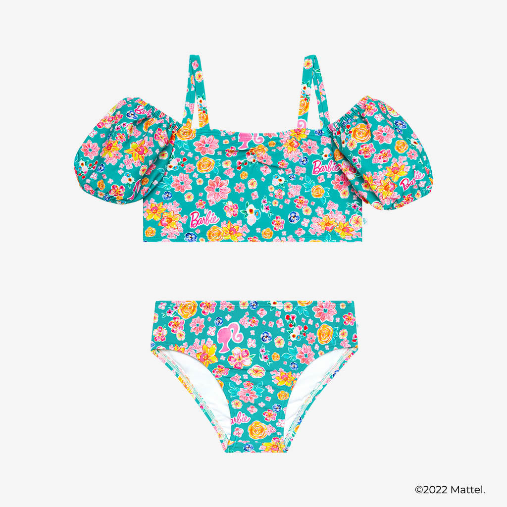 Malibu Barbie™ Floral Puff Sleeve Two Piece Swimsuit