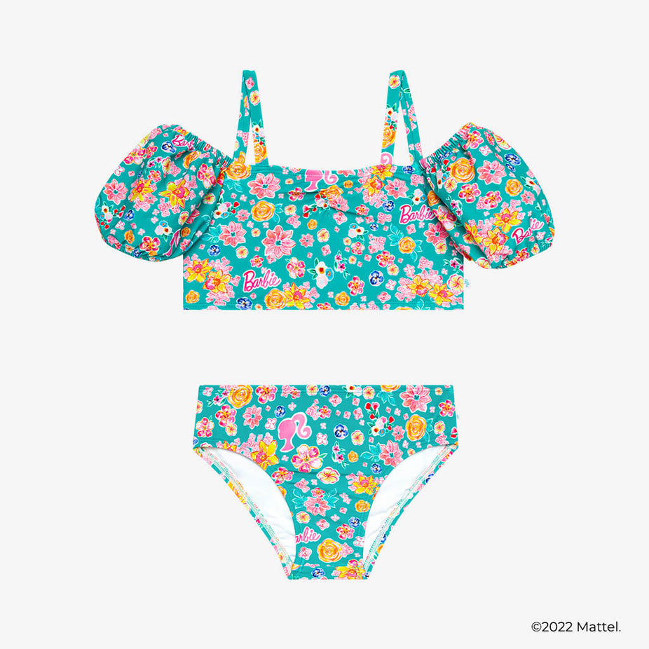 Malibu Barbie™ Floral Puff Sleeve Two Piece Swimsuit