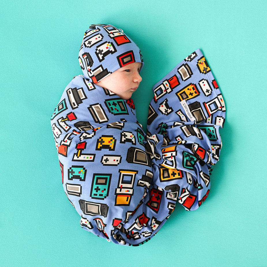 Game Over Swaddle Beanie Set