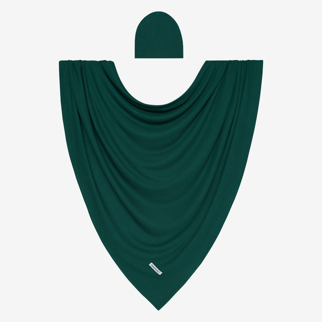 Hunter Green Waffle Swaddle Beanie Set