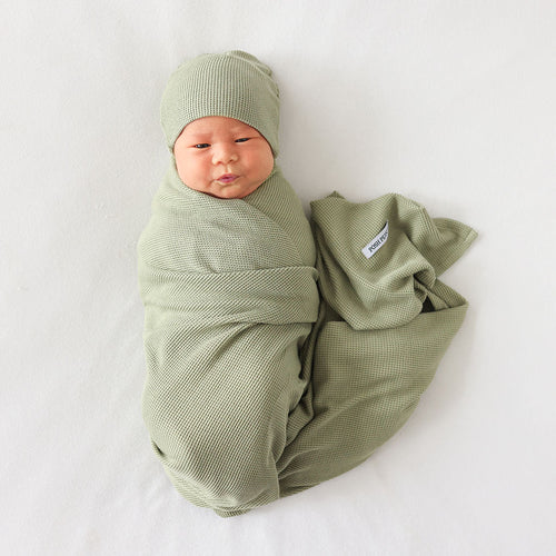 Olive Waffle Swaddle Beanie Set