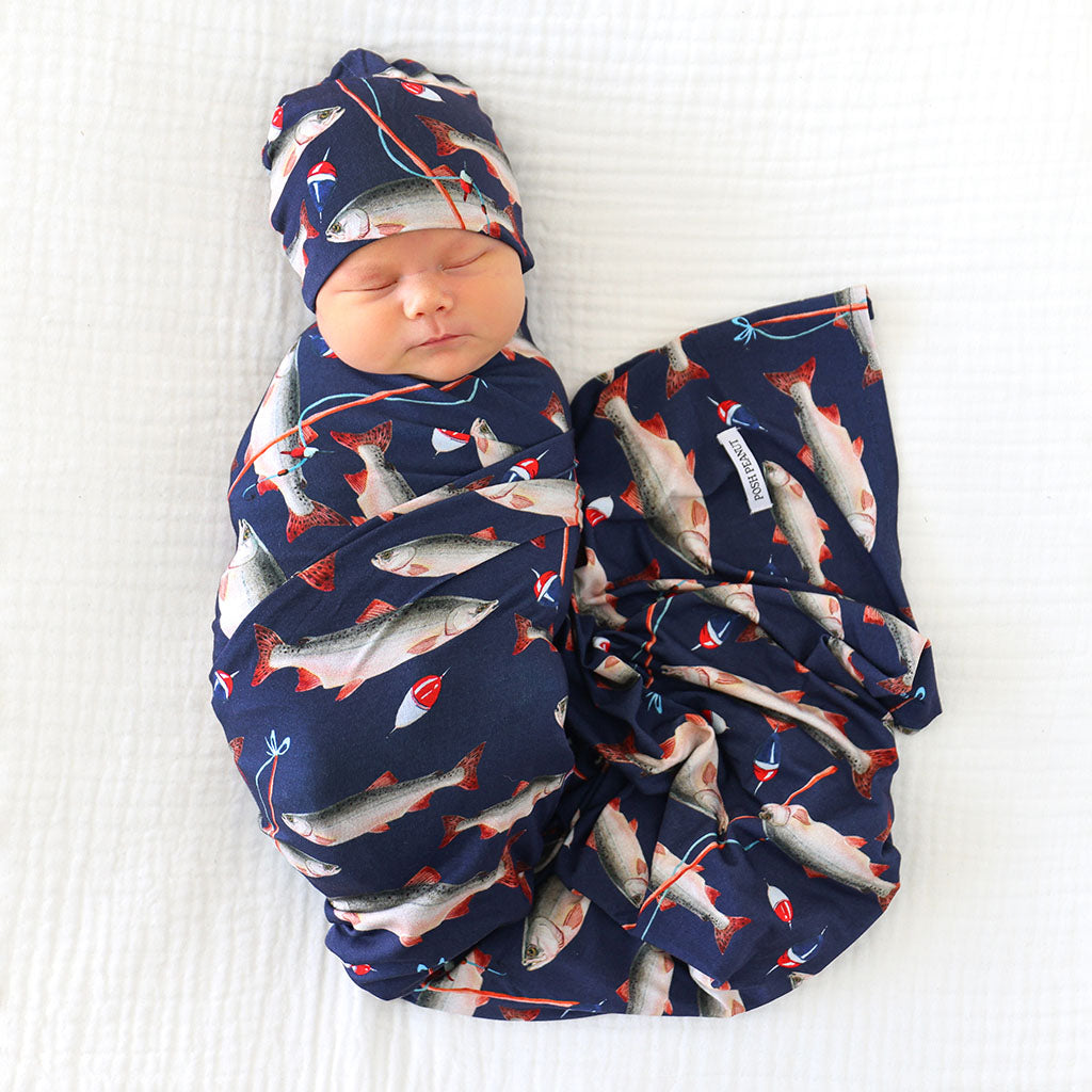 Posh Fishing Swaddle Beanie Set
