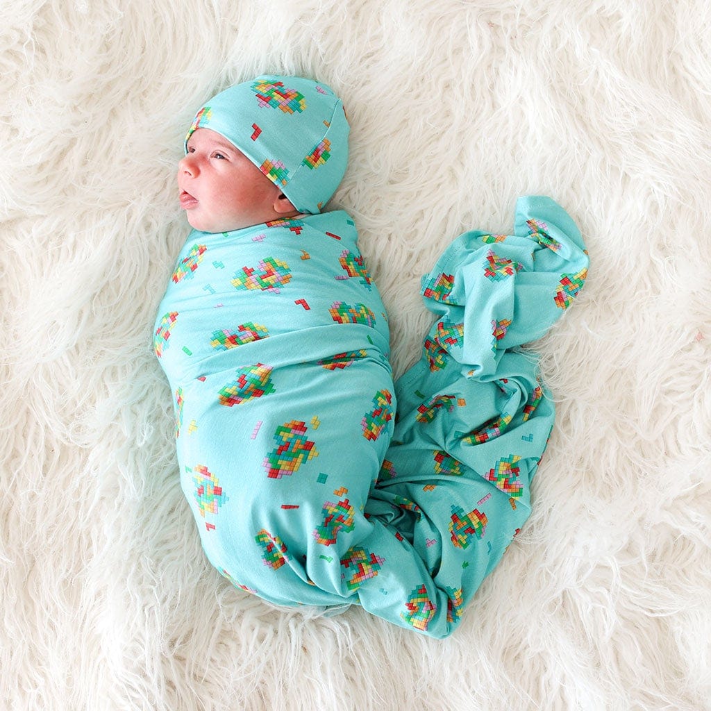 Pixel Hearts Swaddle Beanie Set