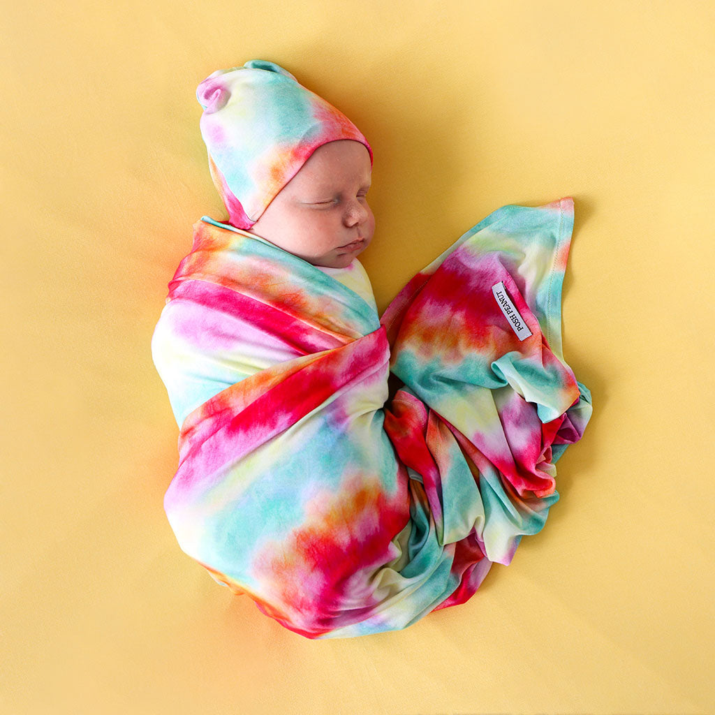 Rainbow Tie Dye Swaddle Beanie Set
