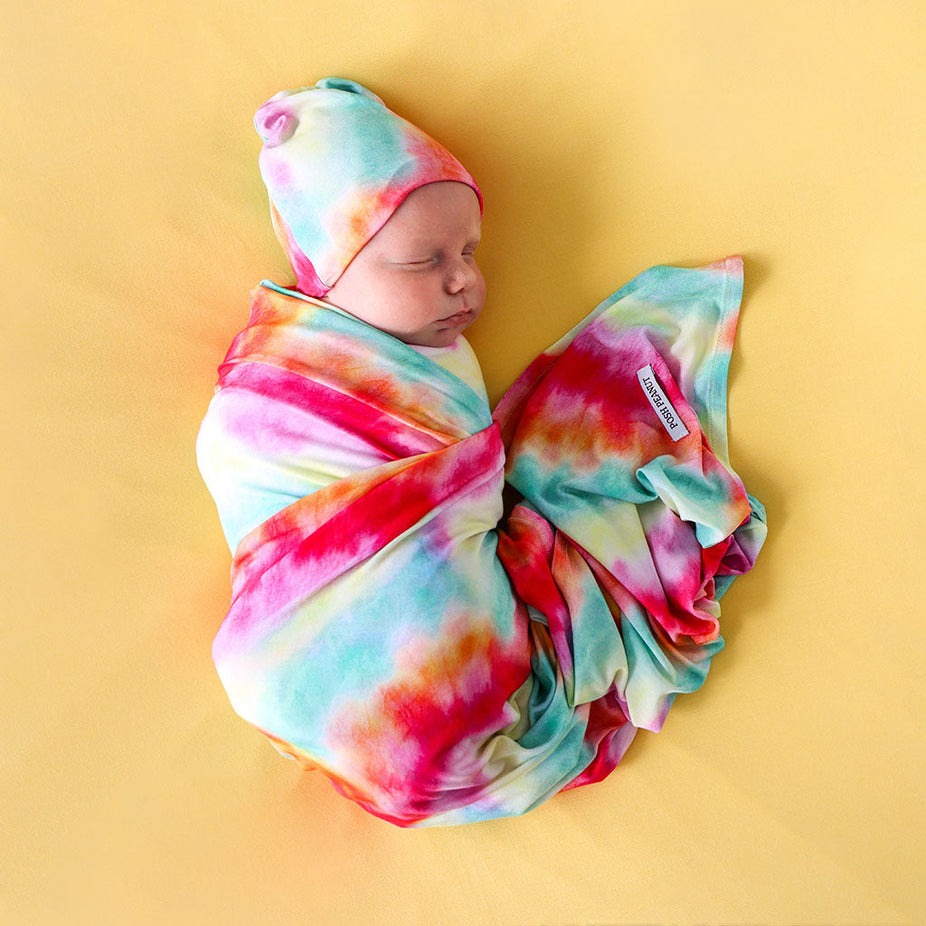 Rainbow Tie Dye Swaddle Beanie Set