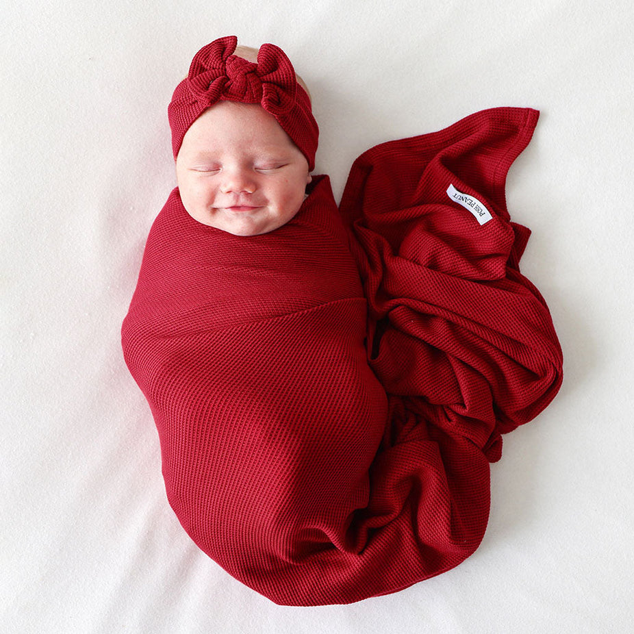Maroon Waffle Swaddle Headband Set