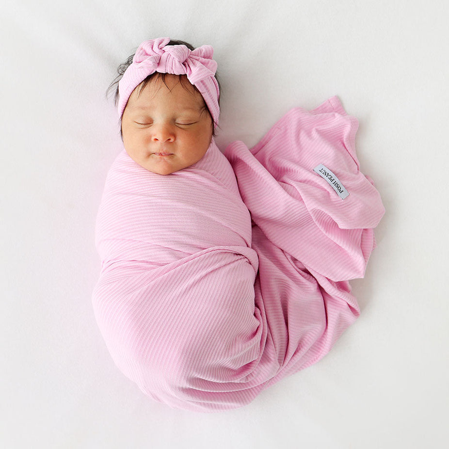 Posh Pink Ribbed Swaddle Headband Set