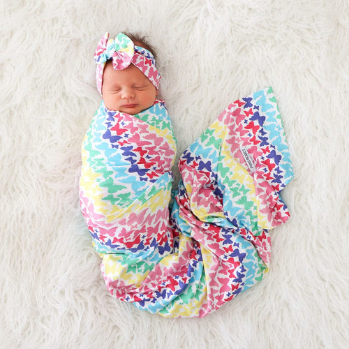 Rainbow Butterfly Swaddle Headband Set