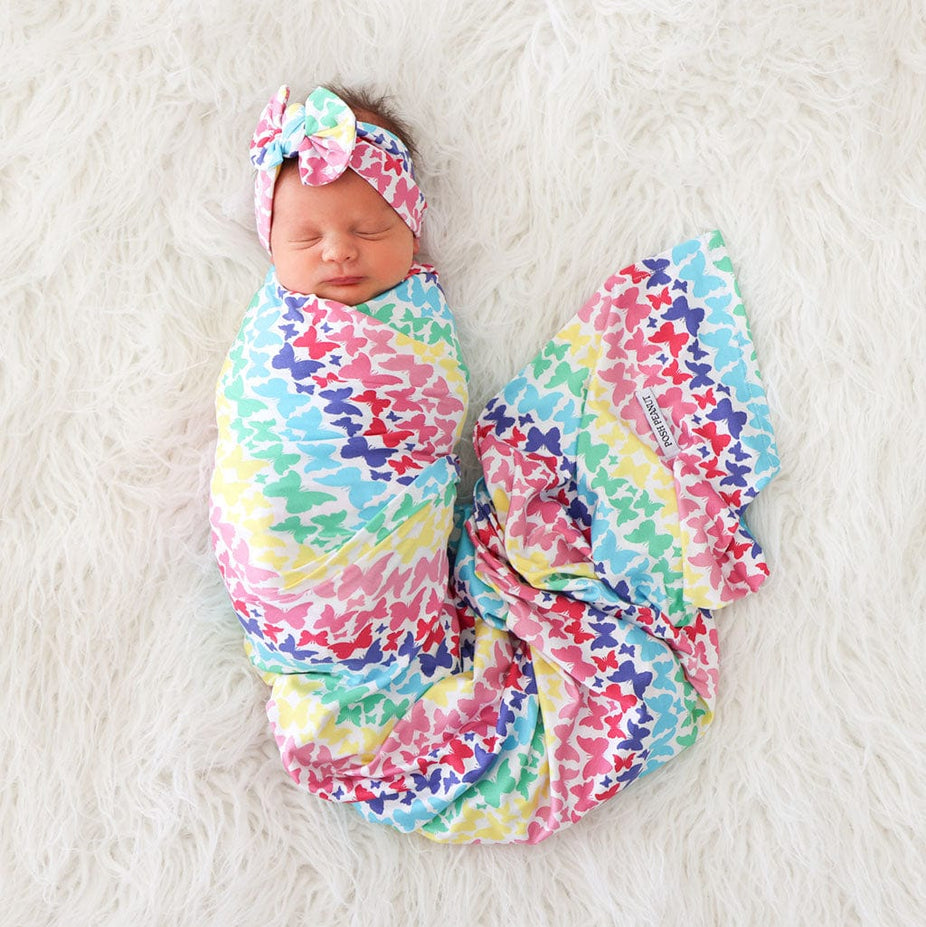 Rainbow Butterfly Swaddle Headband Set