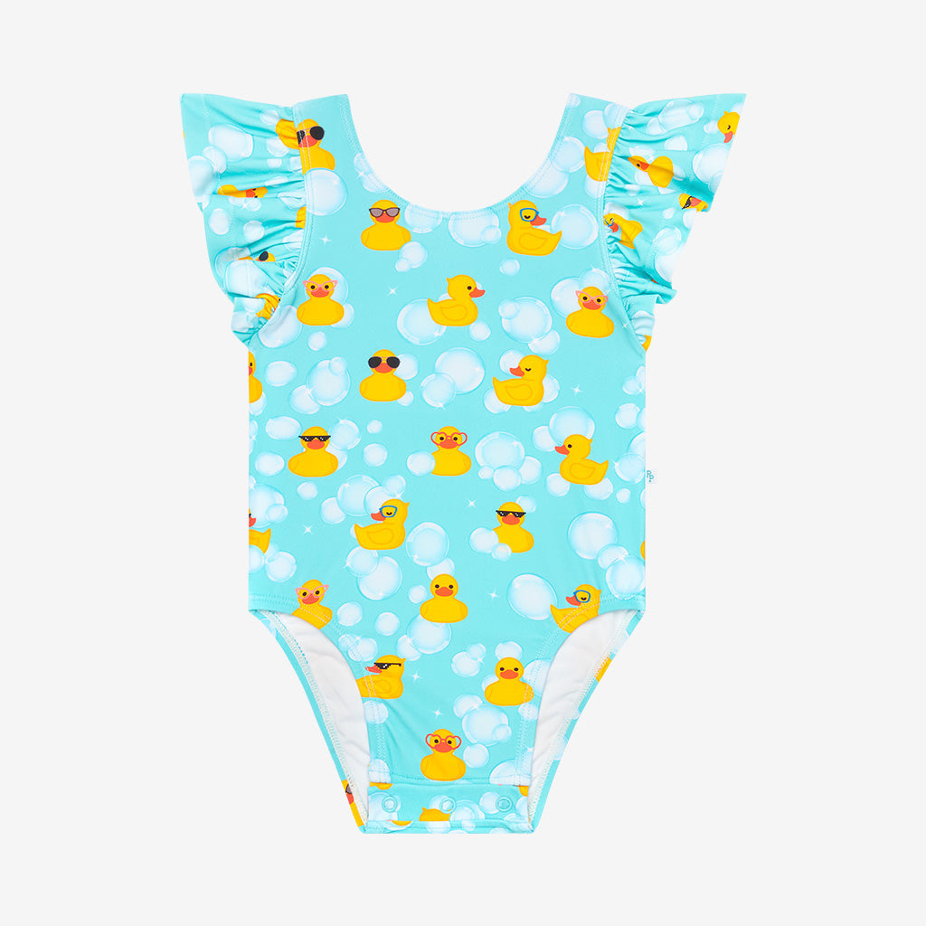 Ducky Ruffled Cap Sleeve One Piece Swimsuit