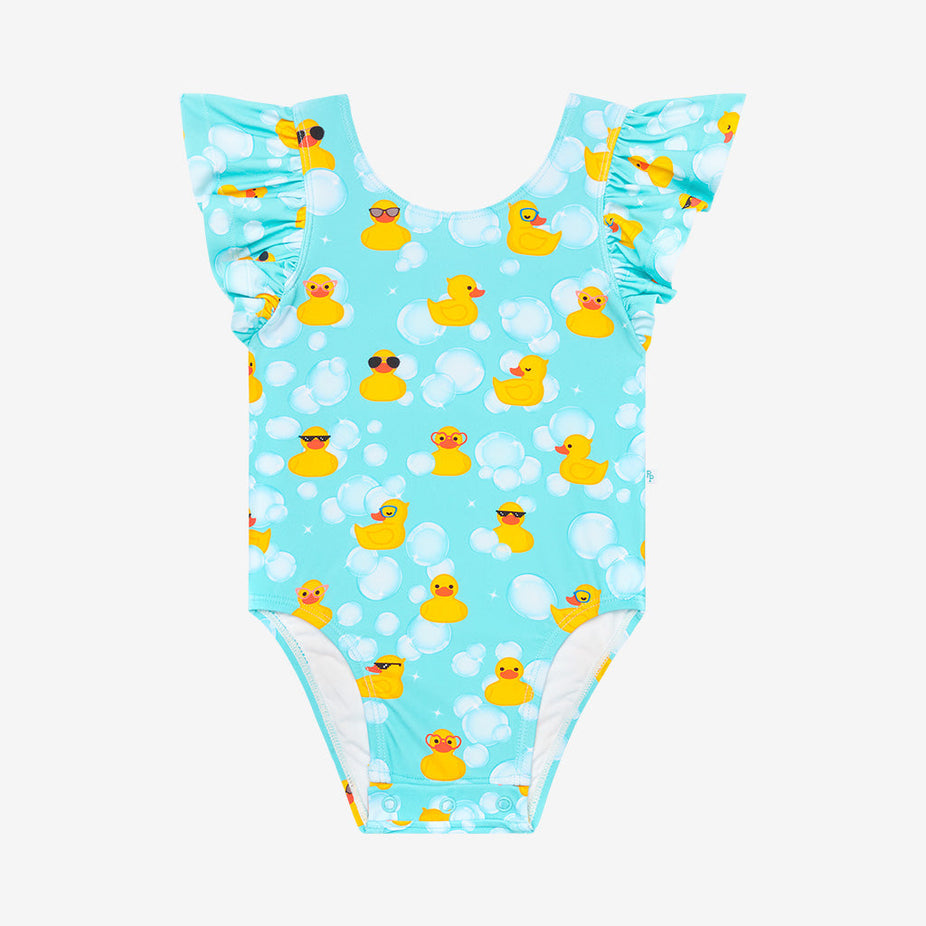 Ducky Ruffled Cap Sleeve One Piece Swimsuit