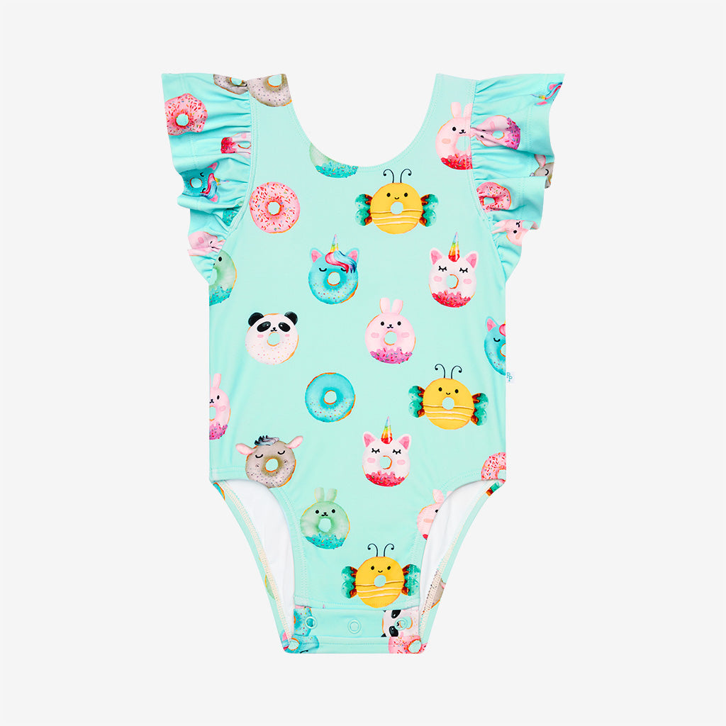 Donuts Ruffled Cap Sleeve One Piece Swimsuit