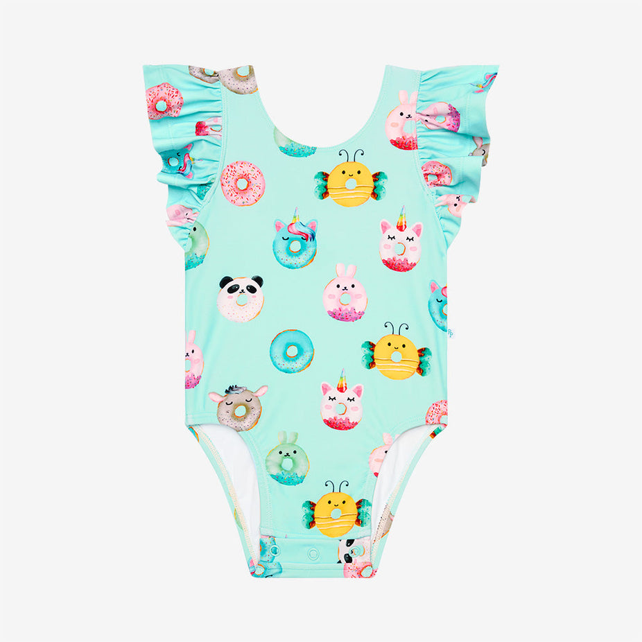 Donuts Ruffled Cap Sleeve One Piece Swimsuit