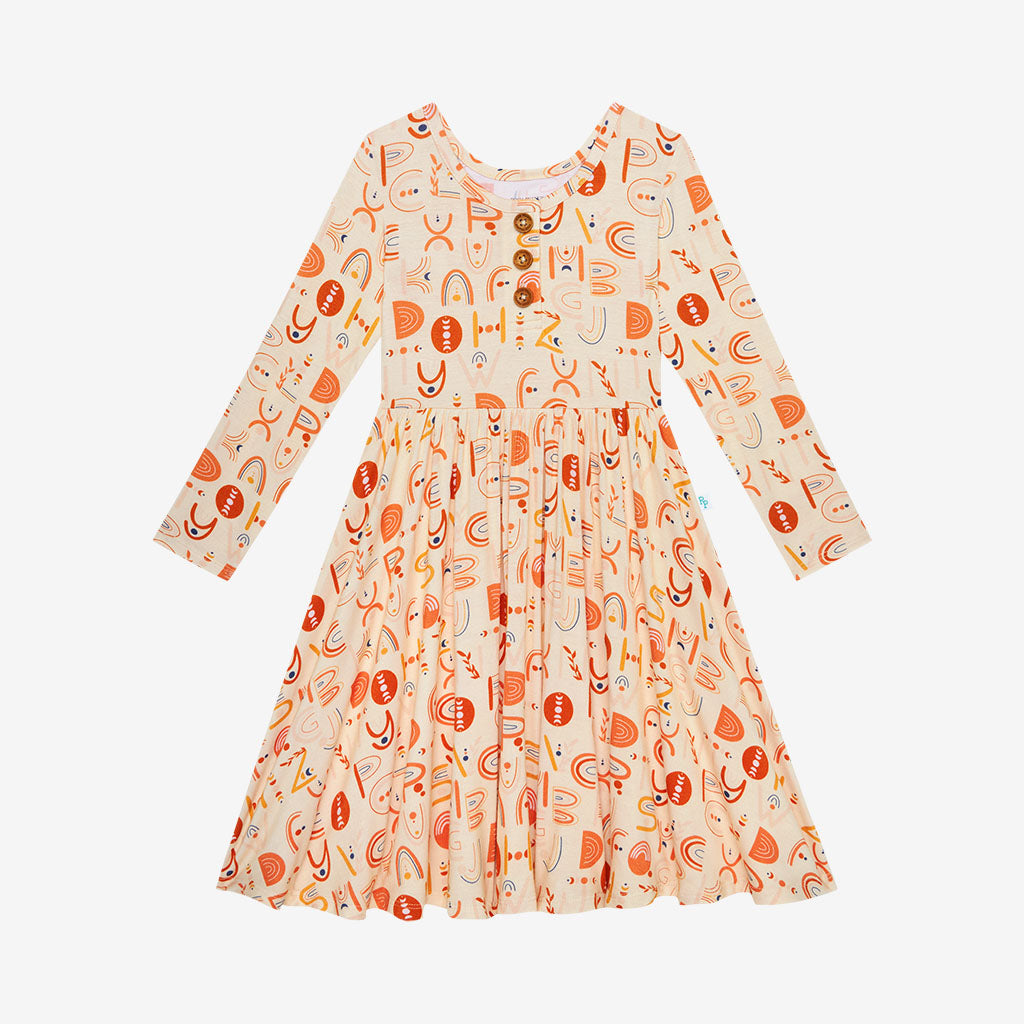Alphabet Medley Long Sleeve Henley Twirl Dress