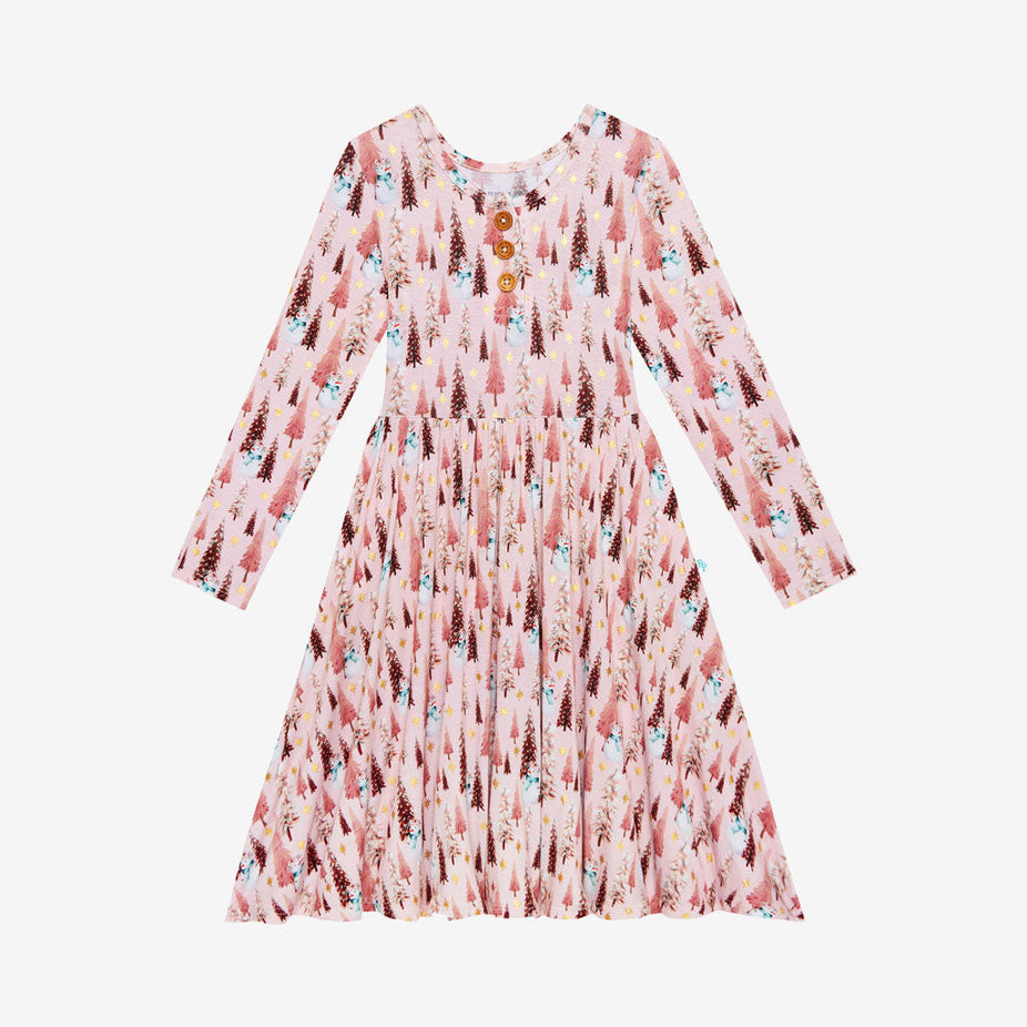 Sparkles Long Sleeve Henley Twirl Dress